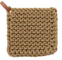 Load image into Gallery viewer, Crocheted Pot Holder with Leather Loop, 3 Colors