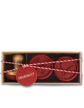 Load image into Gallery viewer, Merry Red 3 x 2.5 Inch Silicone and Wood Boxed Baking Christmas Cookie Stamp 4 Piece Set
