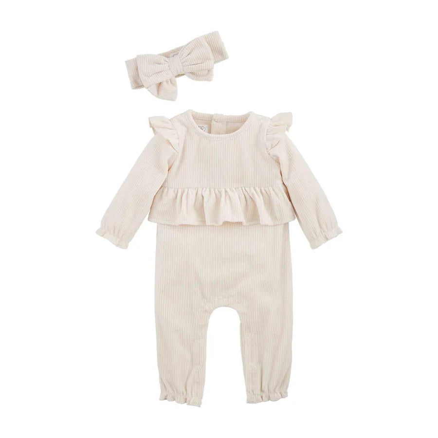 Mud Pie Cream Velour One Piece w Headband