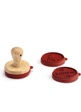 Load image into Gallery viewer, Merry Red 3 x 2.5 Inch Silicone and Wood Boxed Baking Christmas Cookie Stamp 4 Piece Set
