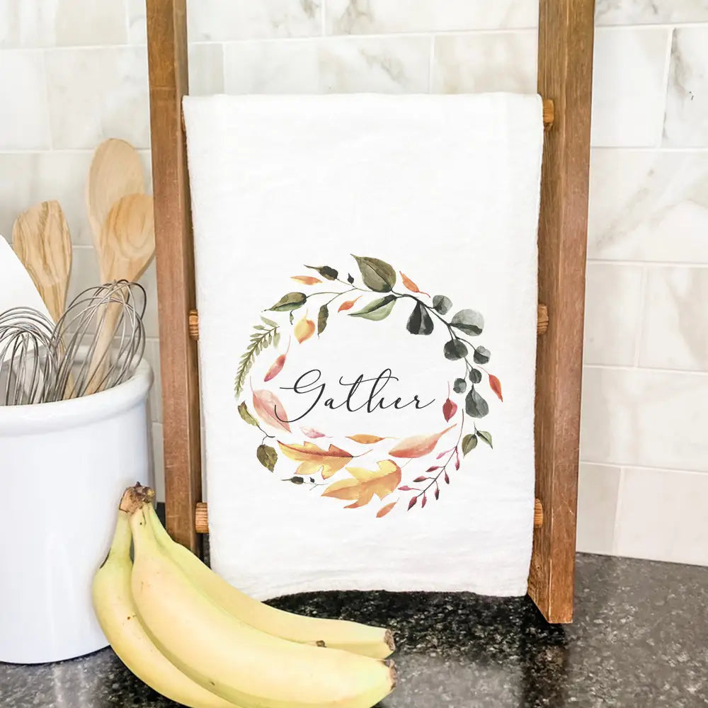 Indigo Tangerine  Gather Wreath - Cotton Tea Towel