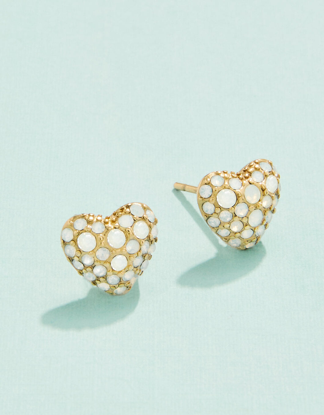 Spartina Slash Sparkling Heart Stud Earrings White Opal