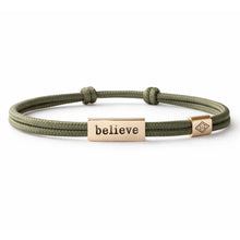 Load image into Gallery viewer, Lenny &amp; Eva Sentiment Bracelet – Believe | Olive Green Cord
