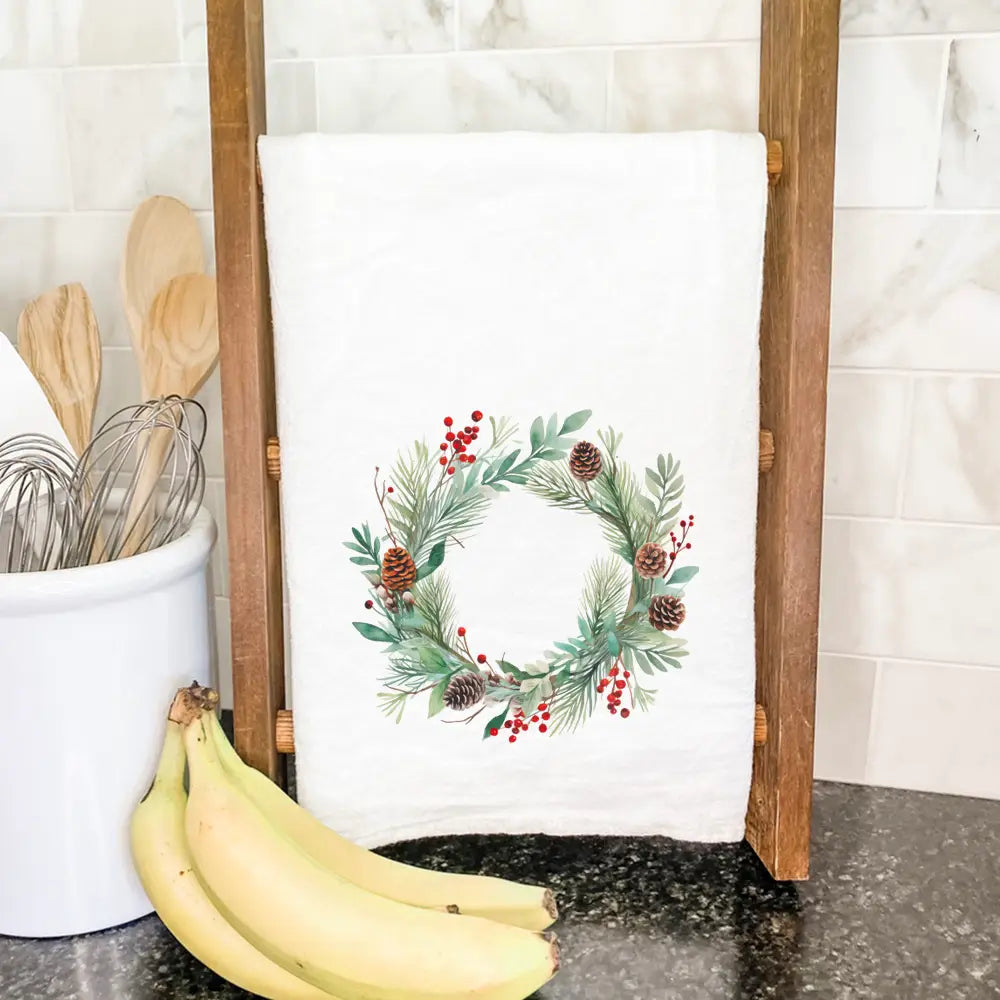 Indigo Tangerine  Winter Wreath - Cotton Tea Towel