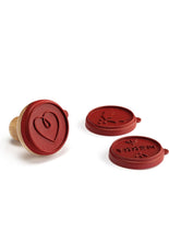 Load image into Gallery viewer, Merry Red 3 x 2.5 Inch Silicone and Wood Boxed Baking Christmas Cookie Stamp 4 Piece Set
