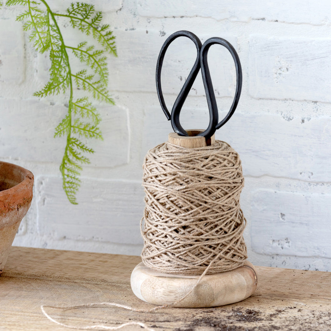 Wooden Jute Spool with Scissors