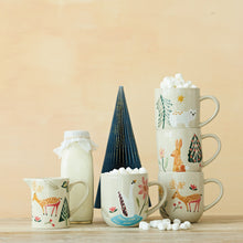 Load image into Gallery viewer, Hand-Painted Stoneware Mug with Wax Relief Animal &amp; Seasonal Botanicals, 4 Styles
