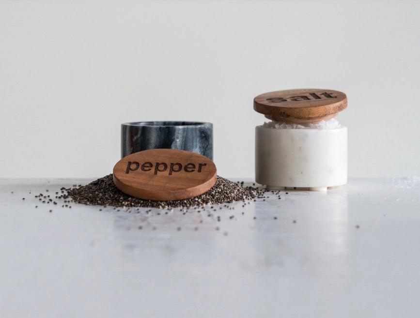 Salt and Pepper Containers with Wooden Lids