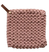 Load image into Gallery viewer, Crocheted Pot Holder with Leather Loop, 3 Colors
