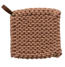 Load image into Gallery viewer, Crocheted Pot Holder with Leather Loop, 3 Colors
