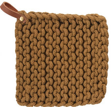 Load image into Gallery viewer, Crocheted Pot Holder with Leather Loop, 3 Colors
