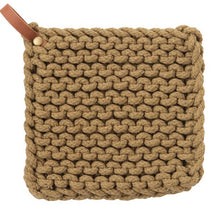 Load image into Gallery viewer, Crocheted Pot Holder with Leather Loop, 3 Colors
