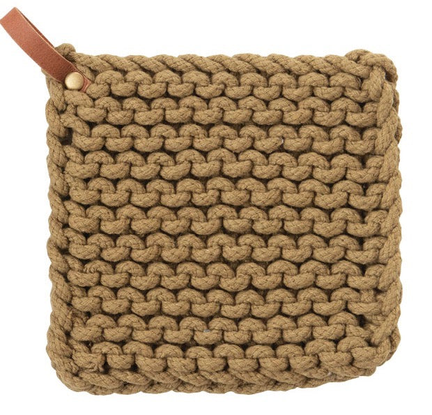 Crocheted Pot Holder with Leather Loop, 3 Colors