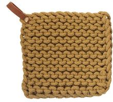 Load image into Gallery viewer, Crocheted Pot Holder with Leather Loop, 3 Colors
