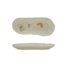 Load image into Gallery viewer, Hand-Painted Stoneware Organic Shaped Platter with Flowers
