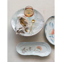 Load image into Gallery viewer, Hand-Painted Stoneware Organic Shaped Platter with Flowers
