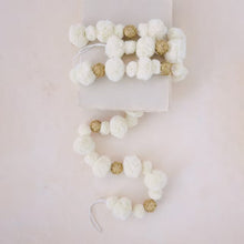 Load image into Gallery viewer, Fabric Pom Pom Garland, White &amp; Gold Color
