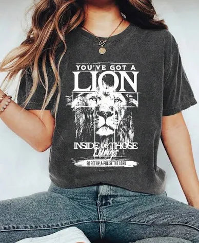 Lion Inside Those Lungs Graphite Christian Graphic Tee