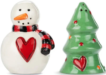 Snowman and Tree Salt & Pepper Shakers Set of 2