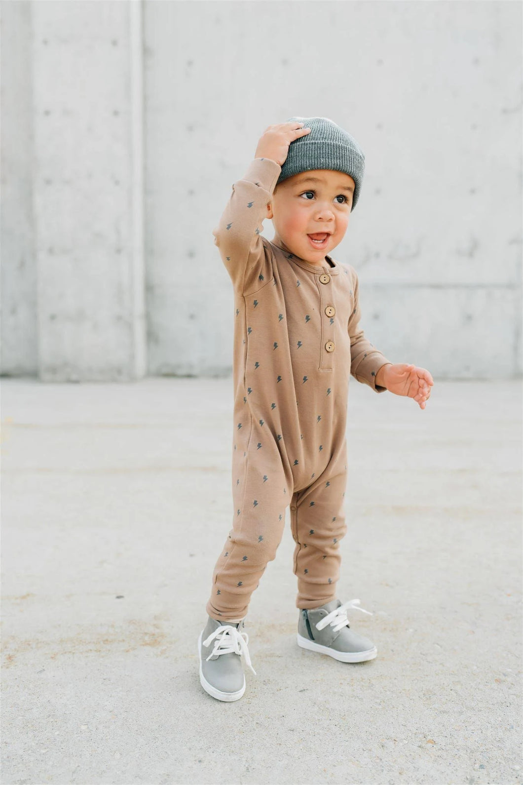 Mebie Baby Lightening Bolt Long Sleeve Button Romper