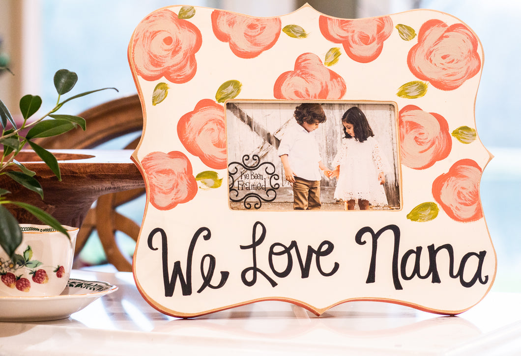 Rounded Edge Coral Rose We Love Nana Picture Frame