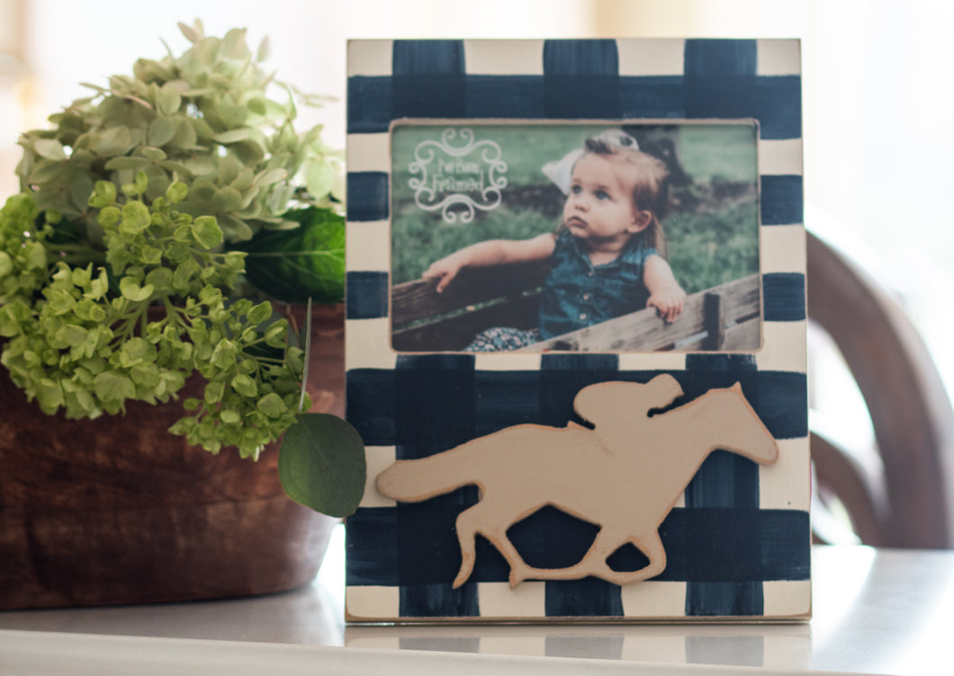 Navy & White Plaid Horse Picture Frame