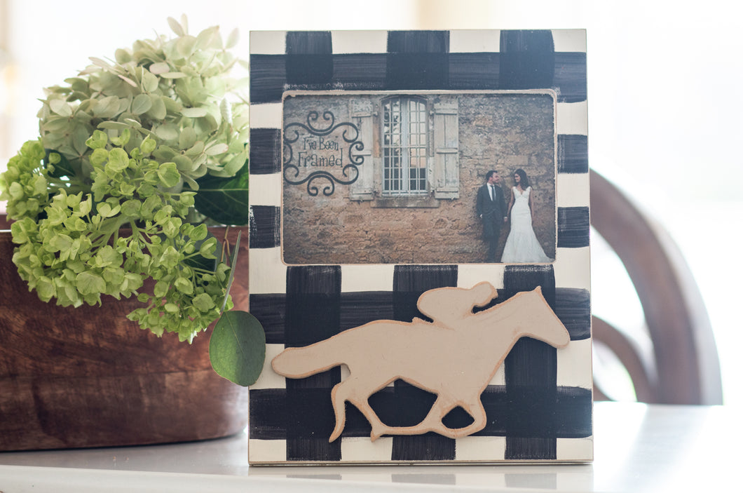 Black & White Plaid Race Horse Picture Frame
